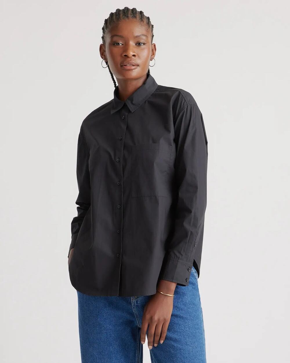Quince Black 100% Organic Cotton Poplin Boyfriend Shirt